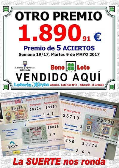 Premio de 5 aciertos en bonoloto Premio de bonoloto de 3ª categoria