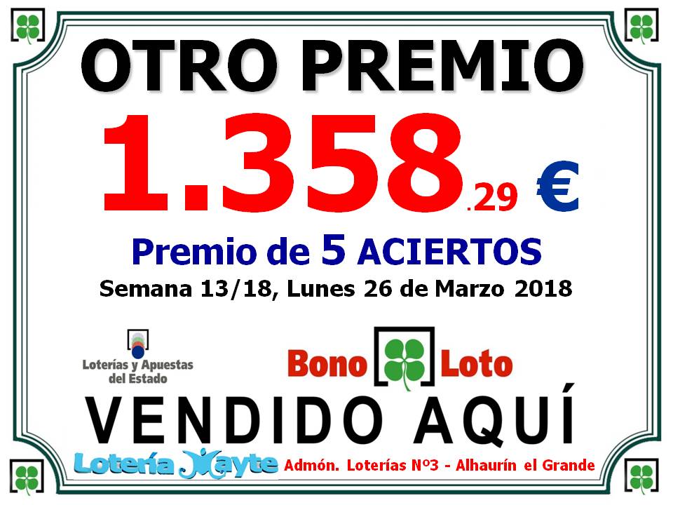 Premio de la Bonoloto Premio de 5 aciertos de la Bonoloto