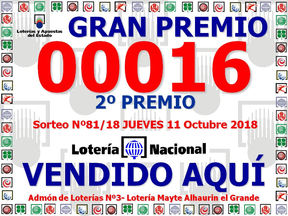 Segundo premio sorteo 11 octubre 2018
