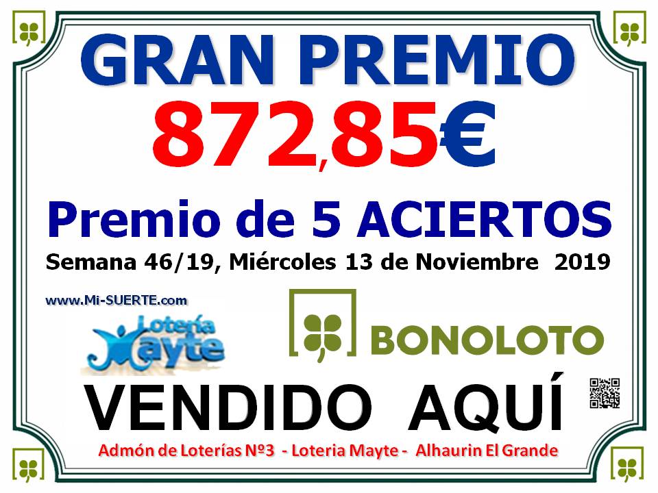 Premio de bonoloto 13 noviembre 2019