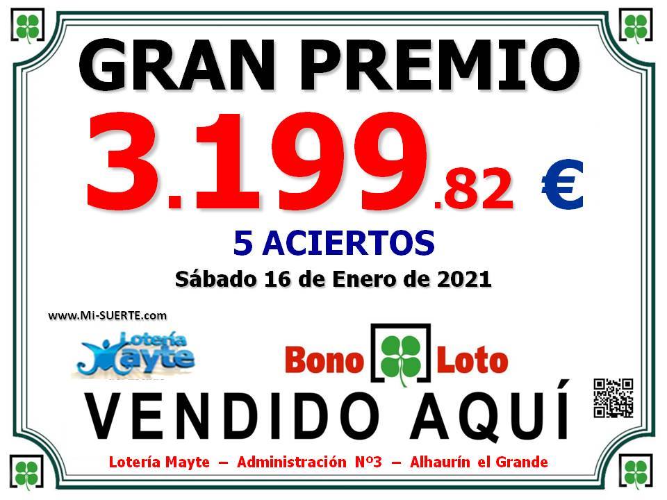 Bonoloto de 5 aciertos 16 de enero 2021
