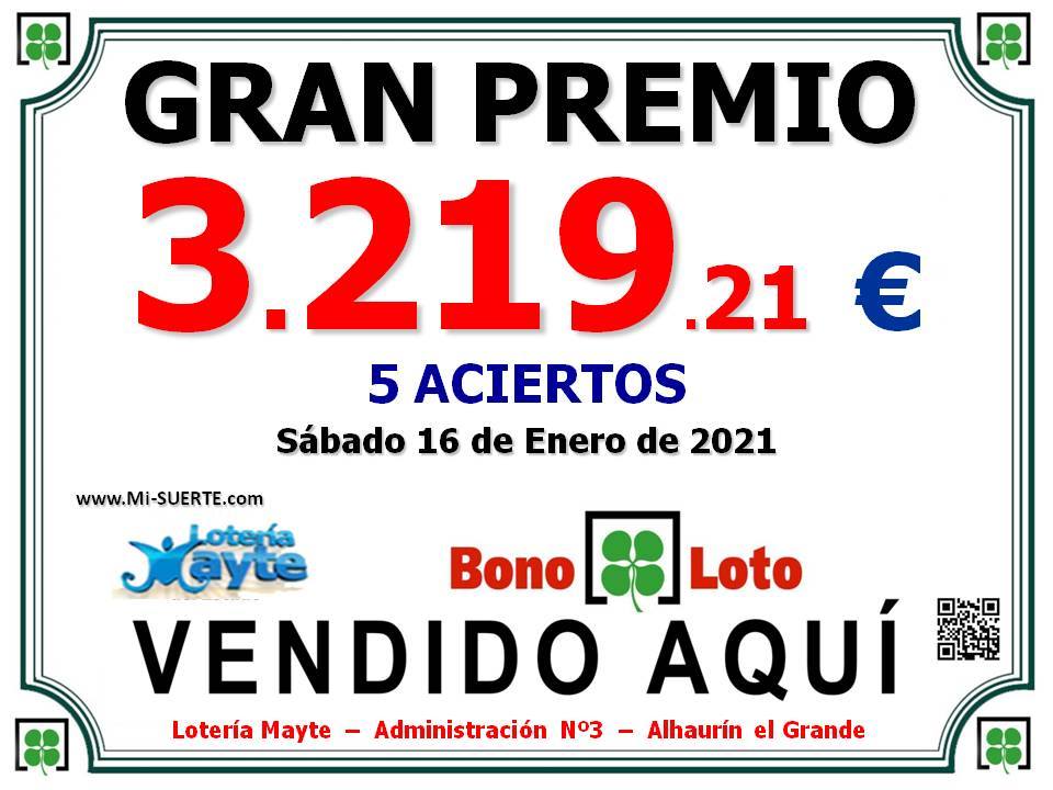 Bonoloto de 5 aciertos 16 de enero 2021