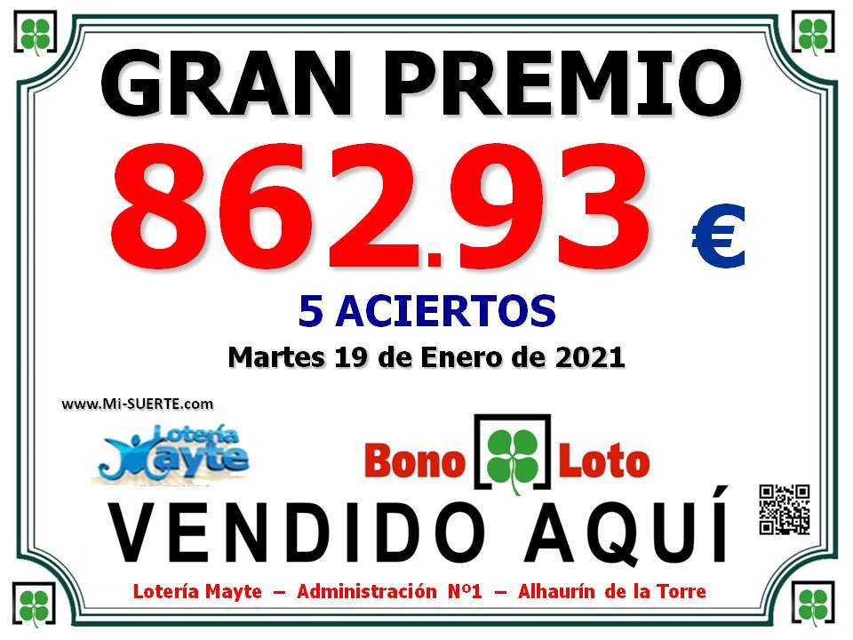 Bonoloto de 5 aciertos 19 de enero 2021
