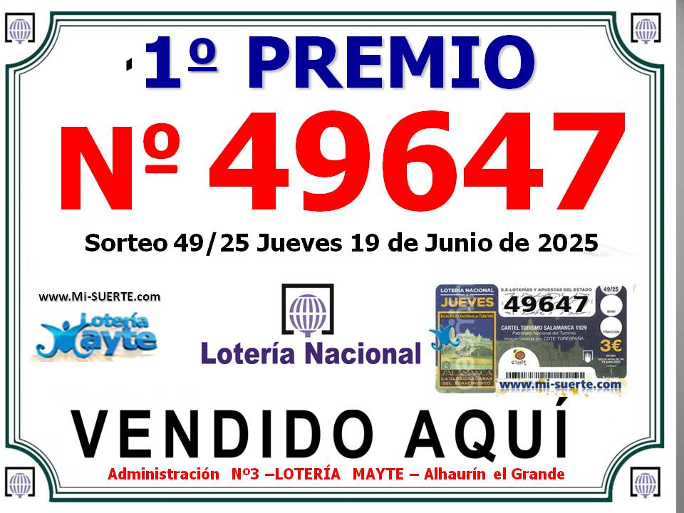 Cartel del primer premio jueves 19 de Junio