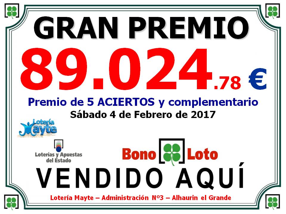 Premio de bonoloto de 2&ordf; categoria